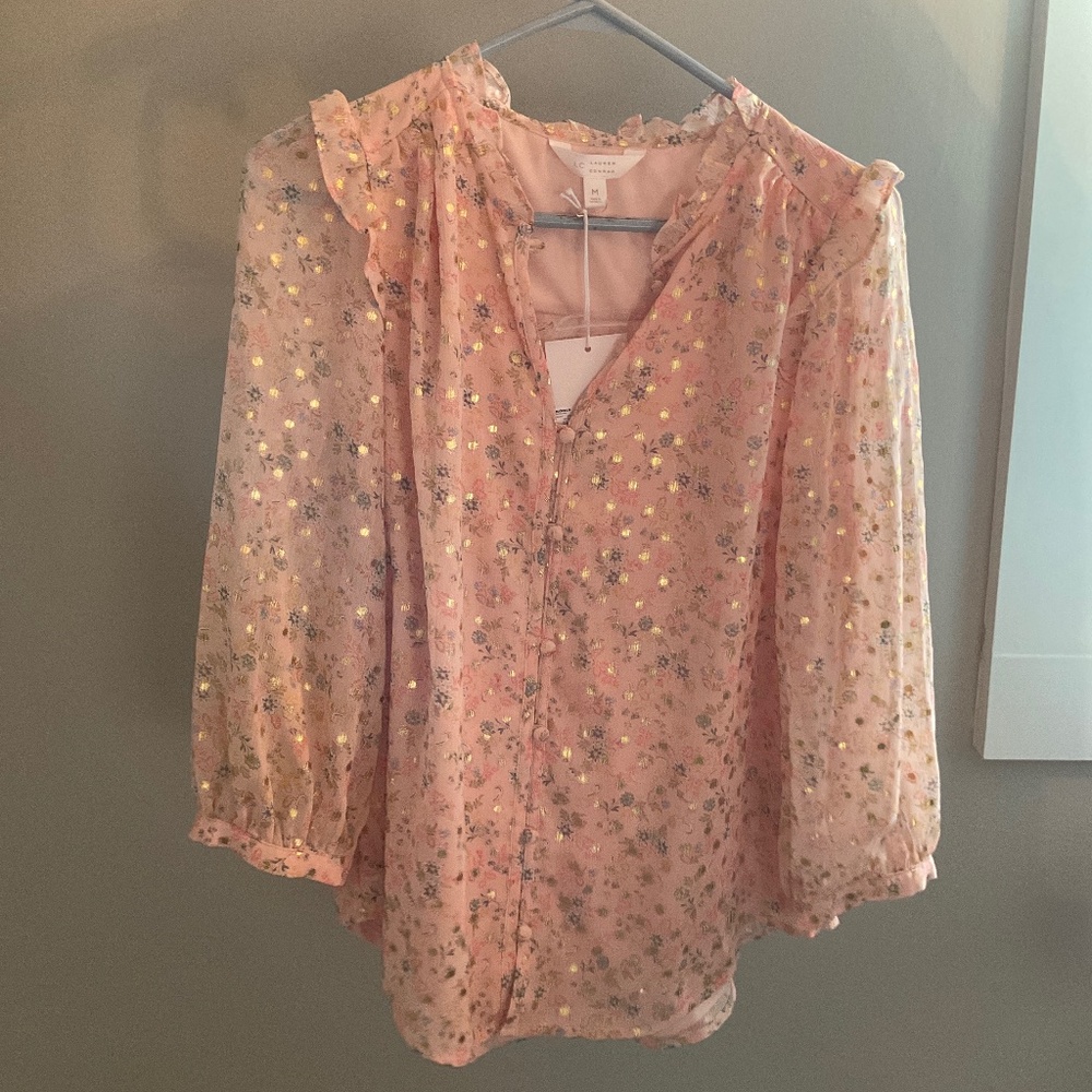 Lauren Conrad Pink Floral and Gold Blouse | Size M | NWT